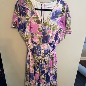 Calvin Klein Women's Floral Midi Dress - Purple, Pink, Green